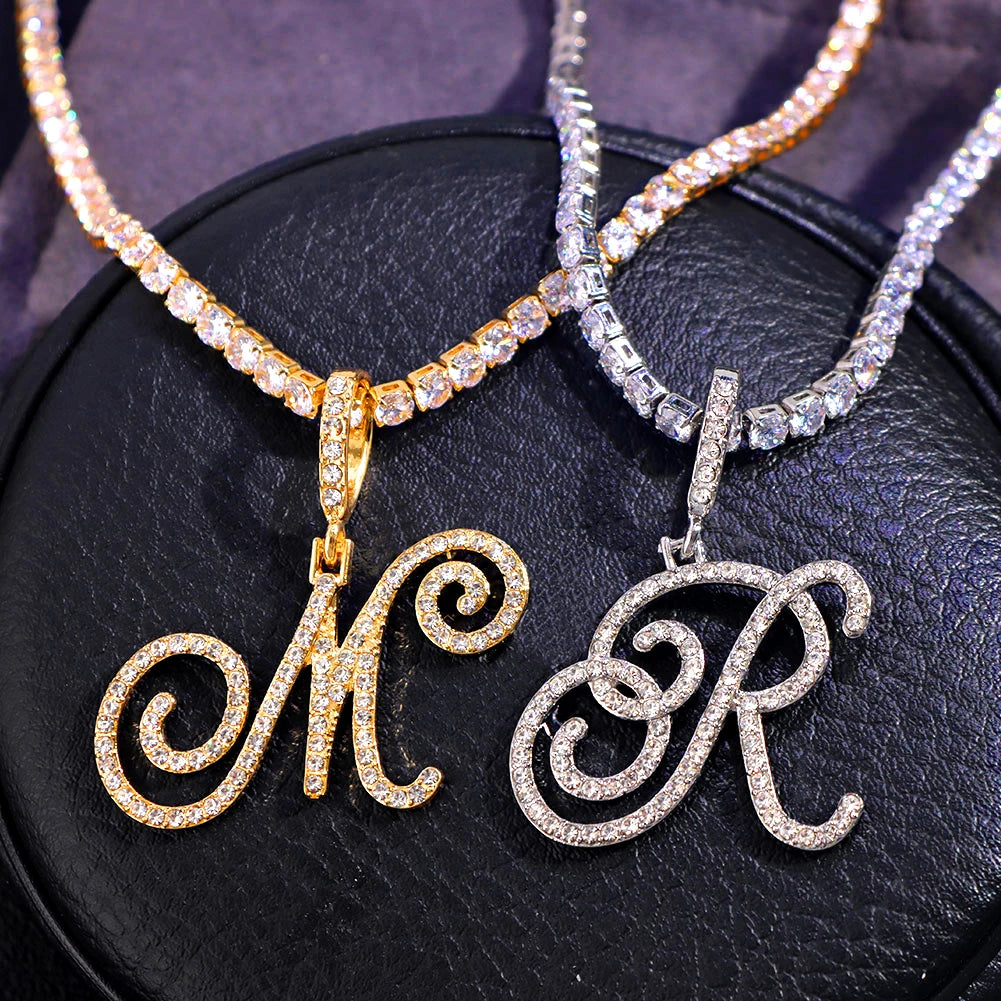 Cursive Letters Alphabet Pendant Necklaces