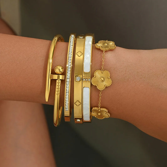 Four-leaf clover lucky bracelet/ gold bangles