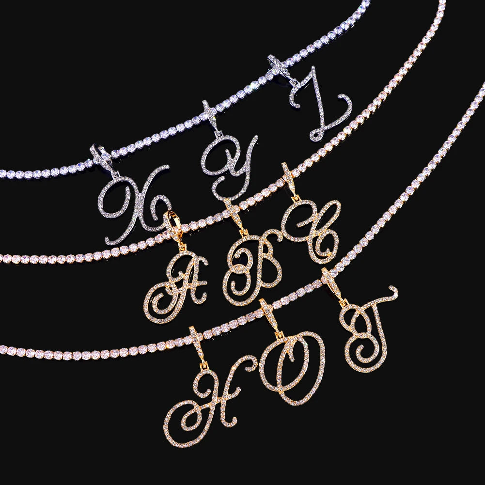 Cursive Letters Alphabet Pendant Necklaces