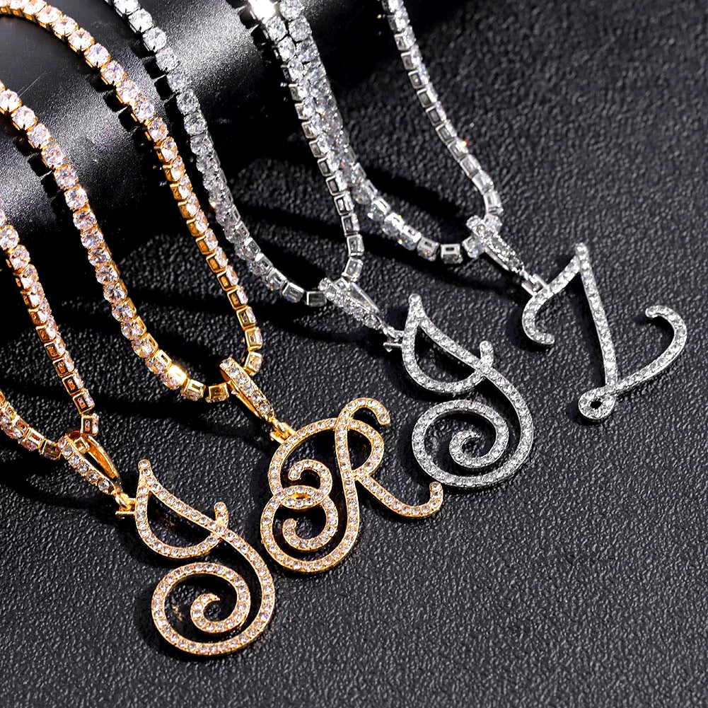 Cursive Letters Alphabet Pendant Necklaces