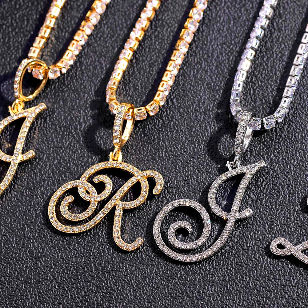 Cursive Letters Alphabet Pendant Necklaces