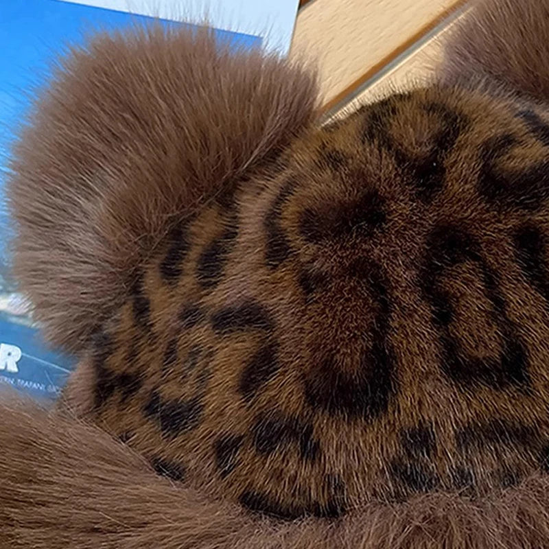 Leopard Print Plush Ears Bucket Hat