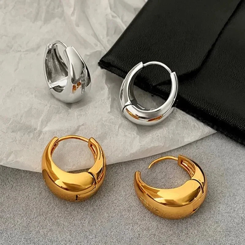 Vintage Smooth Metal Chunky Hoop Earrings