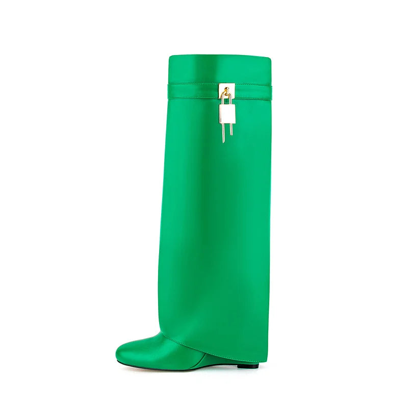 Lock Metal Buckle Women Knee High Boots