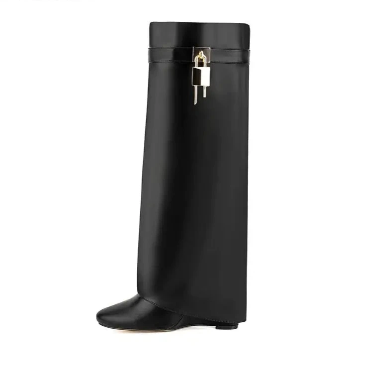 Lock Metal Buckle Women Knee High Boots