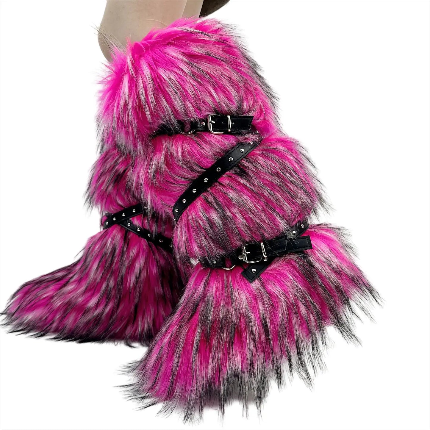 Faux Fur Fuzzy Boots Fashion Strap Snow Boots Warm Knee-high