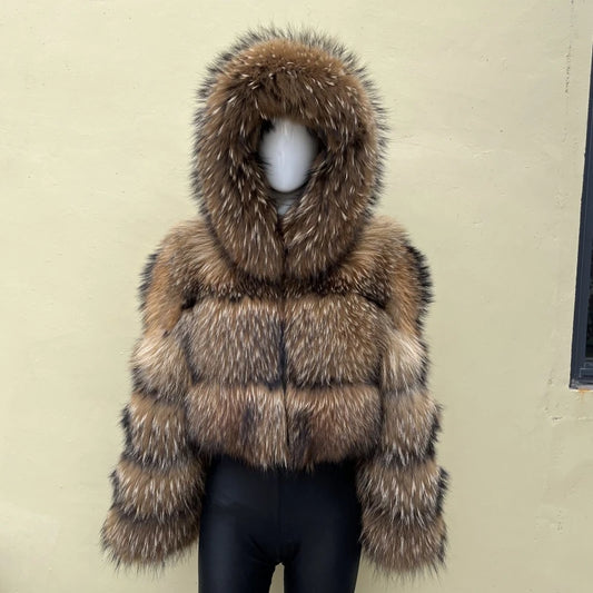 Women Hooded Fur Coat