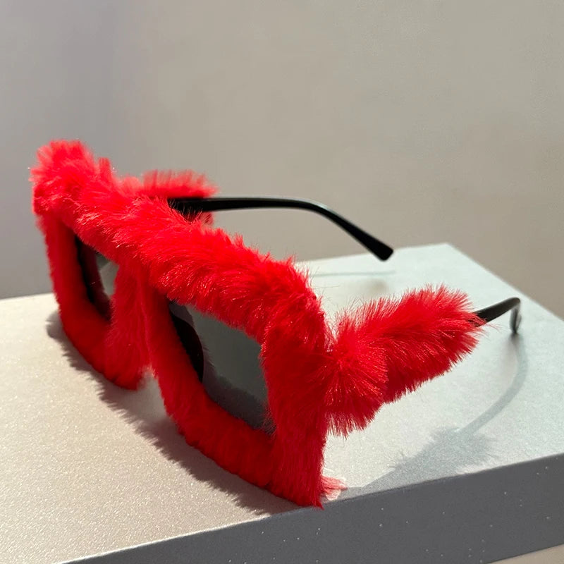 Oversized Square Women Sunglasses Furry Frame Shades